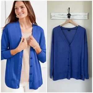 TALBOTS XL Linen Girlfriend Cardigan • Lightweight Blue Button Front Topper